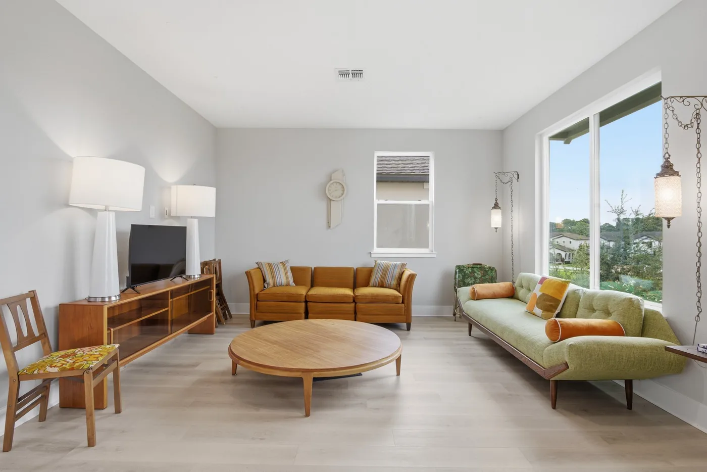 Mid century modern living room interior real estate photography by REMIX, Stuttgart Alley Winter Garden Florida